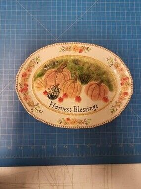 Brownlow Autumn Harvest Blessings Plate 10.5" Oval Thanksgiving Decor China